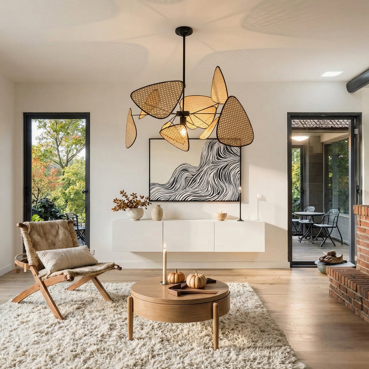 Modern Rattan Pendant Light Multi-Leaf Woven Chandelier
