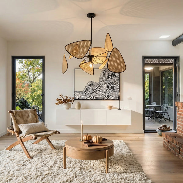 Modern Rattan Pendant Light Multi-Leaf Woven Chandelier