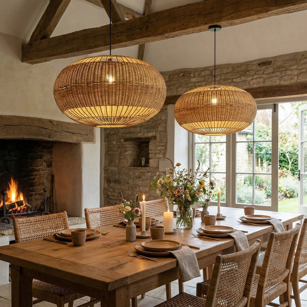 Commercial Rattan Pendant Light Wabi-Sabi Cafe & Restaurant Chandelier