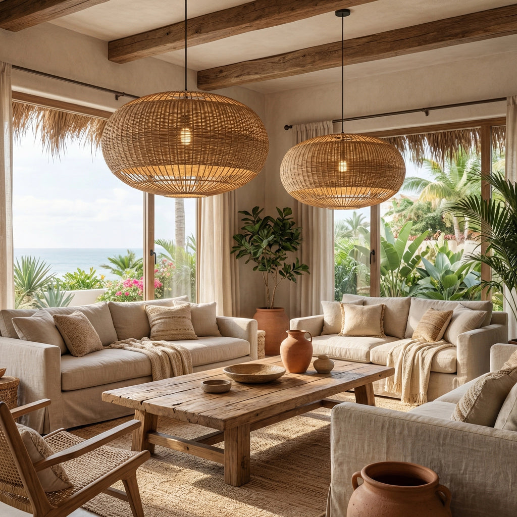 Commercial Rattan Pendant Light Wabi-Sabi Cafe & Restaurant Chandelier