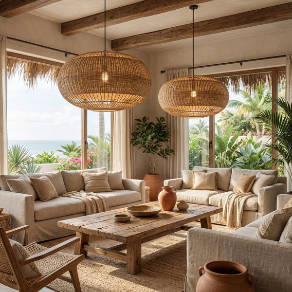Commercial Rattan Pendant Light Wabi-Sabi Cafe & Restaurant Chandelier