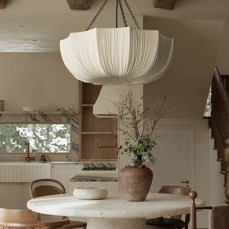 Modern Pleated Fabric Chandelier Japandi Organic Pendant Light
