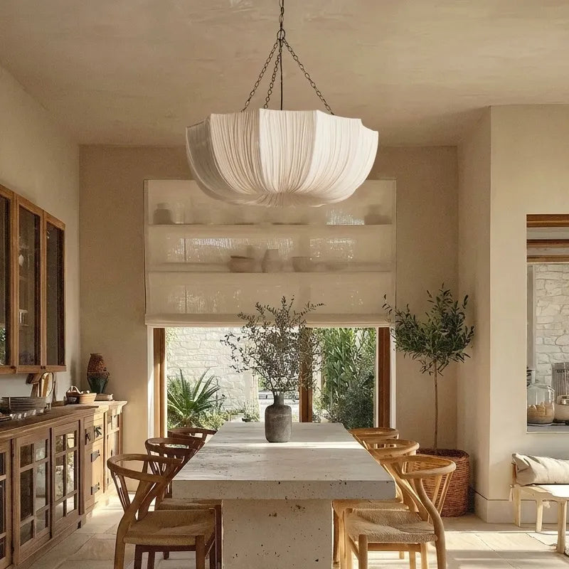 Modern Pleated Fabric Chandelier Japandi Organic Pendant Light Main image