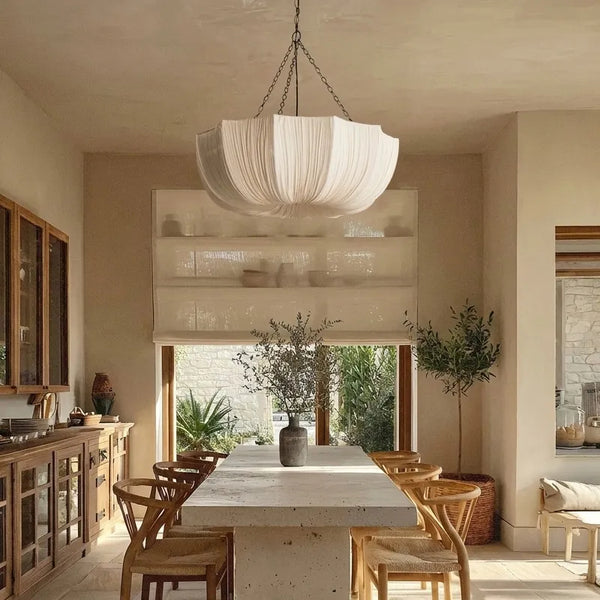 Modern Pleated Fabric Chandelier Japandi Organic Pendant Light