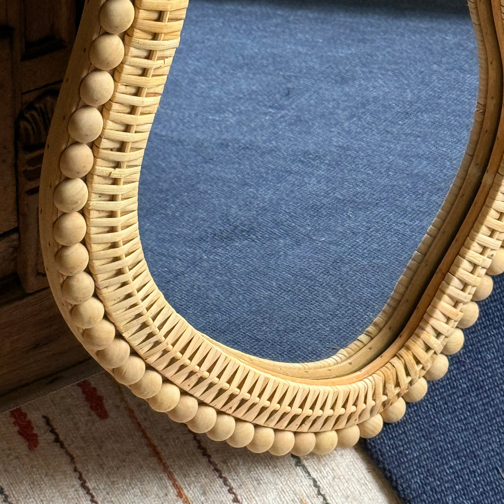 Boho Irregular Wall Mirror with Wooden Beads