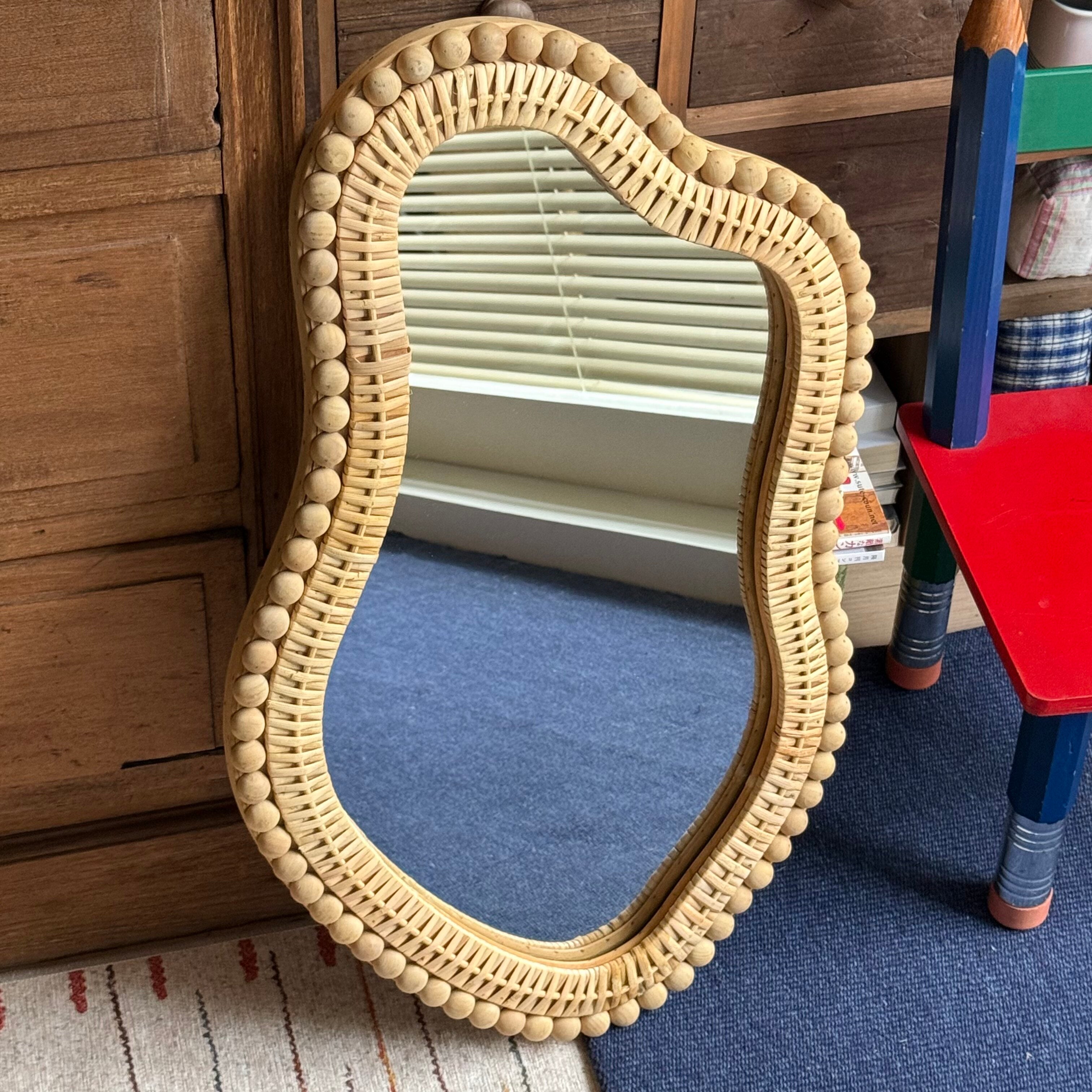Boho Irregular Wall Mirror with Wooden Beads Secondary image