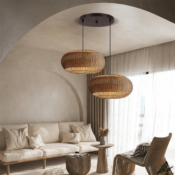 Commercial Rattan Pendant Light Wabi-Sabi Cafe & Restaurant Chandelier