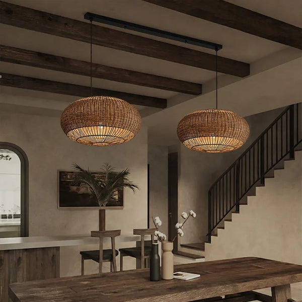 Commercial Rattan Pendant Light Wabi-Sabi Cafe & Restaurant Chandelier