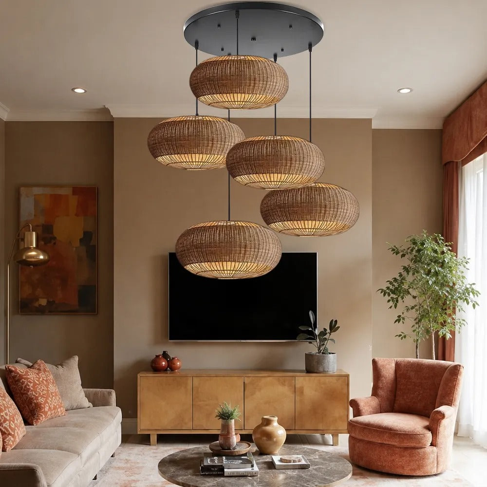Commercial Rattan Pendant Light Wabi-Sabi Cafe & Restaurant Chandelier