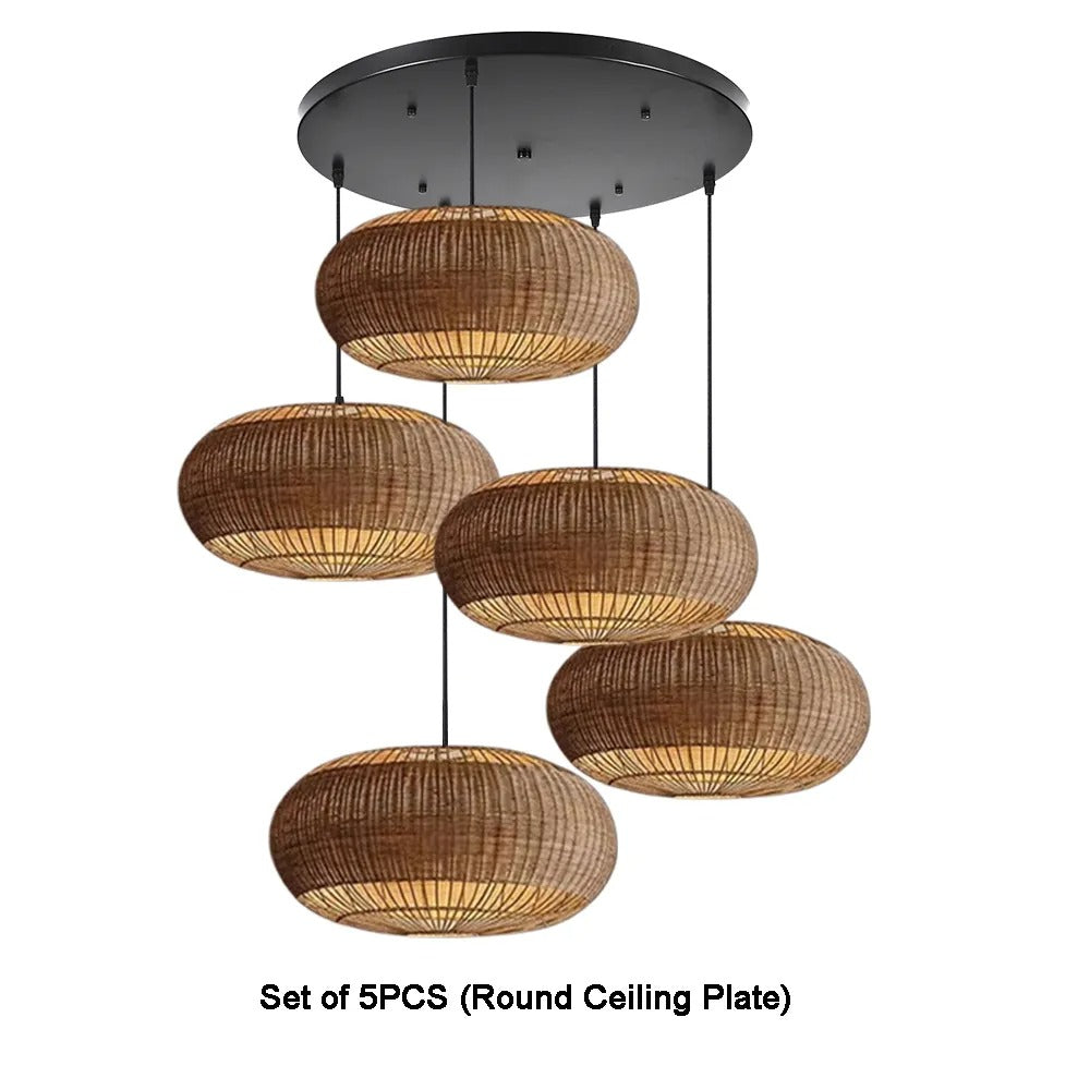 Commercial Rattan Pendant Light Wabi-Sabi Cafe & Restaurant Chandelier
